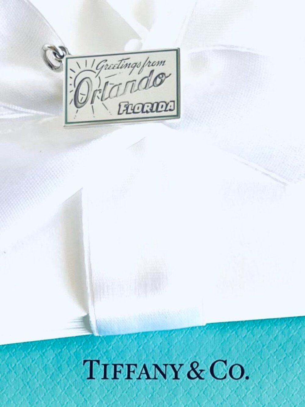 Tiffany & Co. ORLANDO Postcard Sterling Silver Blue Enamel Trim City Charm ☀️